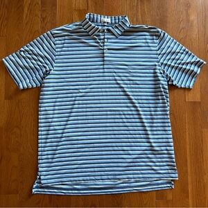 Peter Millar Blue and White Striped Performance Golf Polo Shirt